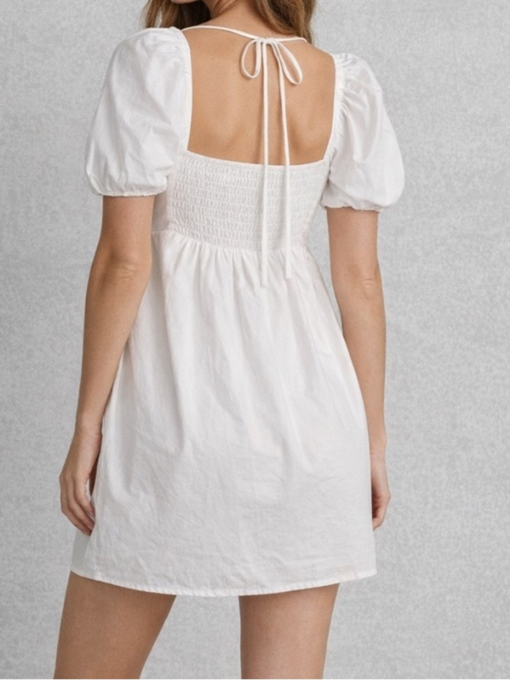 Draper James Magnolia White Cotton Puff Sleeve Smocked Babydoll Mini Dress Sz L - Picture 2 of 10